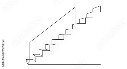 Minimalist Line Art Drawing of a Staircase with Railing.