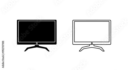 Modern tvs on stands, minimalist design, high quality, black and white Vector