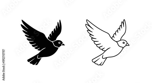 Black and white bird silhouettes flying side by side vector illustration Vector
