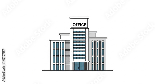 Modern Office Building Illustration with Contemporary Architectural Design.