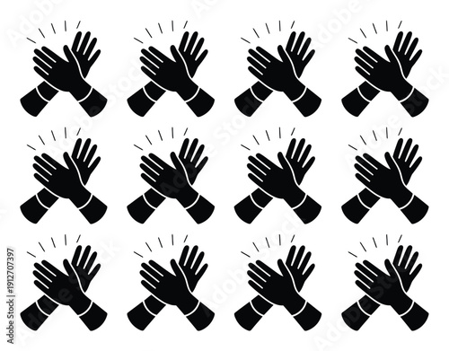 A Pattern of Black Silhouette Hands Clapping with Sparkles