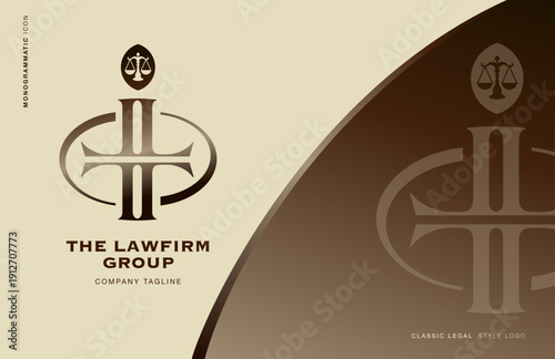 Monogrammatic law firm logo featuring a classic legal style and professional corporate branding elements