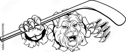 Photography A lion ice hockey team cartoon animal sports mascot