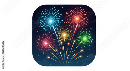 Vibrant fireworks exploding in night sky with colorful bursts of light and sparks