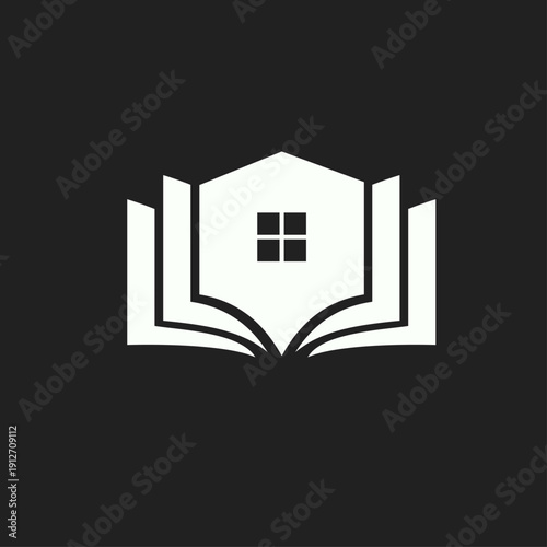 Book and House Logo Design Representing Home Education or Real Estate Knowledge