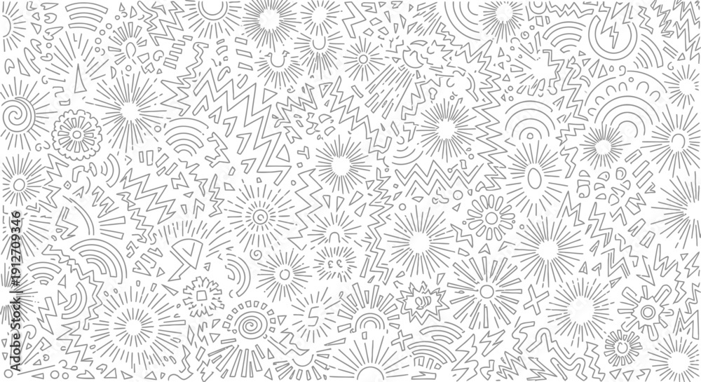 Obraz premium hand drawn seamless pattern abstract line art doodle with sunbursts zigzags and waves a lively texture for graphic design.