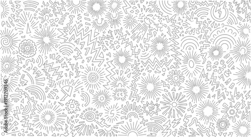 hand drawn seamless pattern abstract line art doodle with sunbursts zigzags and waves a lively texture for graphic design.