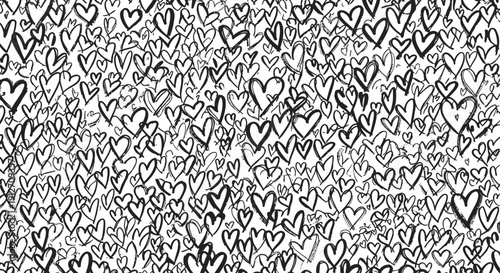 hand drawn hearts scattered in a seamless black and white pattern perfect for romantic backdrops valentines day themes and graphic design.