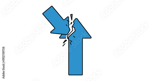 Two blue arrows colliding and breaking concept illustration.