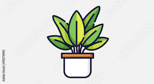 Vibrant green houseplant in white pot with brown rim on light background symbolizing nature and serenity