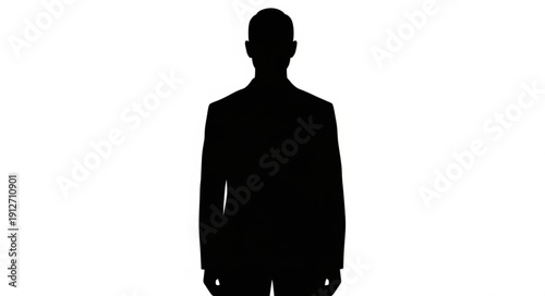 Mysterious Man Silhouette Standing Confidently Against White Background.