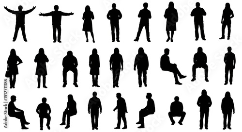 Diverse Human Silhouettes Collection Depicting Various Poses and Activities.