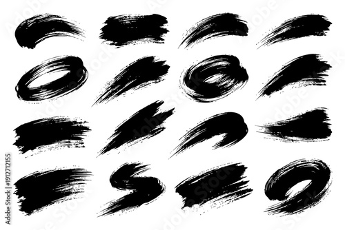 Variety of black brushstroke patterns on white background.