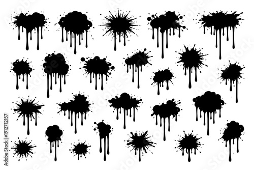 Abstract black ink splatter artwork on white background.