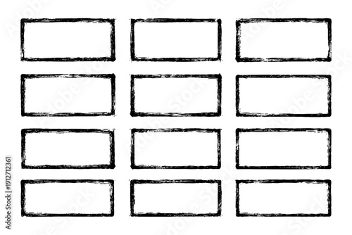 Set of grunge rectangular frames in black ink brush style.