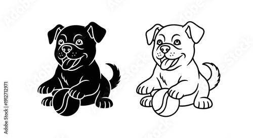 Cute black and white puppy dog illustration vector clip art cartoon Vector