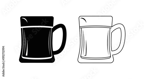 Two mugs, one black and one white, isolated on white background Vector