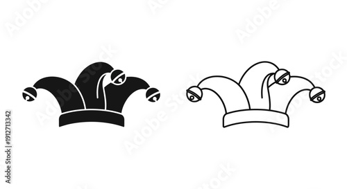 Jester hat and crown icon set for design and art projects Vector