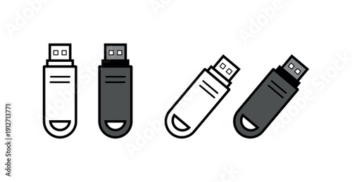 USB Pendrive Icon Set Flat Vector for UI and Web