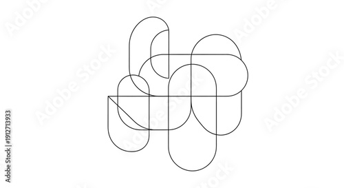 Geometric shapes intersecting in a complex arrangement viewed from directly above