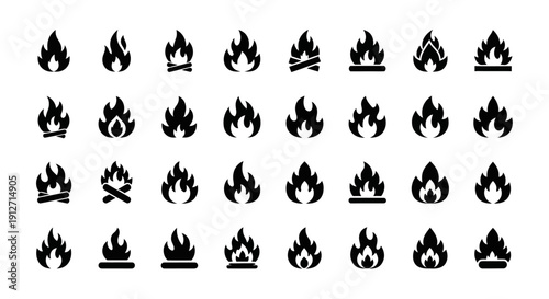 Collection of flame icons representing fire and heat.