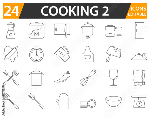 Cooking Icons Set – Kitchen Tools, Food Preparation, Culinary. Utensils, Recipes And Food Preparation Elements