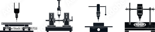 Four black and white icons depicting different drilling and milling machines used in manufacturing and machining processes.