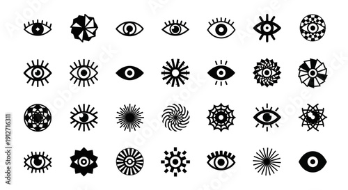 Collection of Abstract Eye Symbols and Graphic Elements.