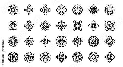 Collection of Abstract Geometric Floral Vector Ornaments and Decorations.