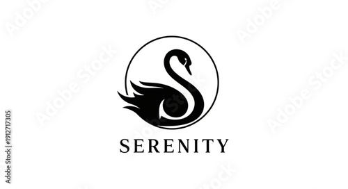 Elegant Black Swan Logo Design with Serenity Text.