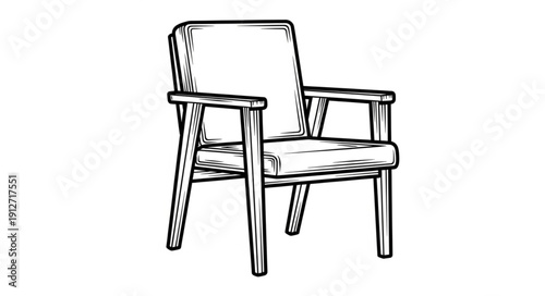 Vintage Armchair Drawing Isolated on White Background.