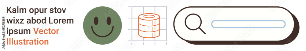 Obraz premium Data analysis, research tools, user interface design, visual , positive feedback, database visualization. happy face, layered data chart search bar on white background. Data analysis and research