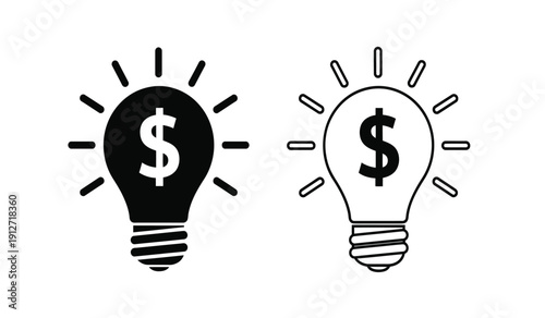 Two light bulbs with dollar signs inside on representing financial ideas and innovation