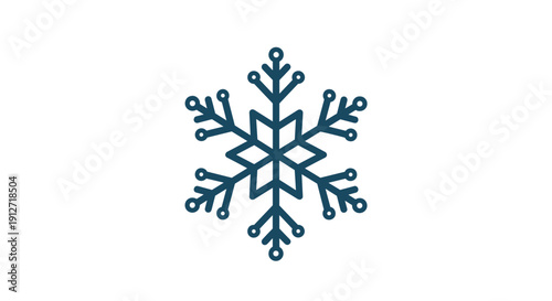 Simple geometric snowflake icon in dark blue with rounded branch ends isolated on a plain white background.