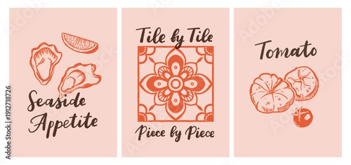 Set of hand drawn vintage posters in dolce vita style. Vector illustration of italian style hand drawn posters. Illustration for invitations, menus design. Breakfast, lunch, dinner concept.