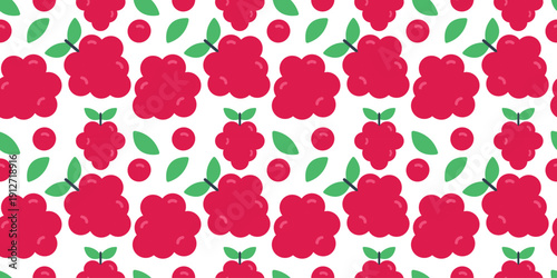 raspberry fruit seamless pattern flat design background. fresh red berry illustration for healthy food packaging, wallpaper, textile, or web design. simple vector. pattern with white background 