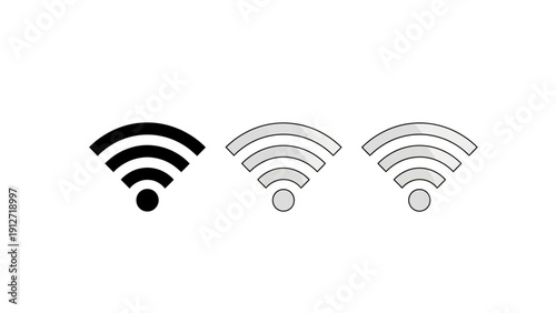 modern wifi signal icons in black and outline styles symbolizing full wireless internet connection digital network and communication technology.