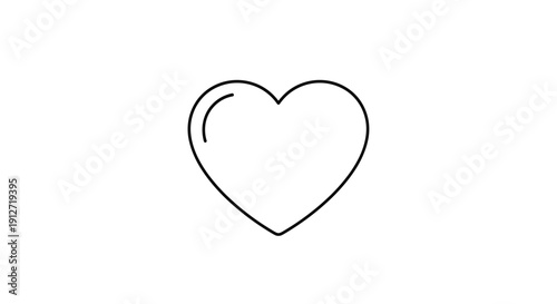 Minimalist and clean heart icon in bold black line art with a small shine detail to represent love and affection.