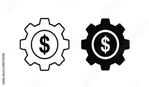 Two gear icons with dollar signs in the center, representing financial or business concepts in a simple and modern design