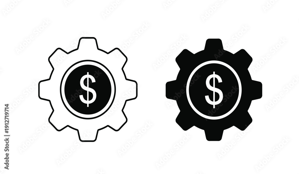 Obraz premium Black and white gear icons with dollar signs on a pure for business and finance concepts