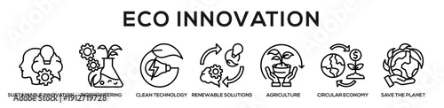  Eco Innovation web banner icon vector illustration concept for business with icon of sustainable innovation, Bioengineering, Clean Technology, Renewable Solutions, sustainable agriculture, circular.