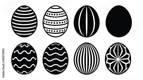 Canvas Print Set of decorative easter eggs with black and white patterns isolated on white ba