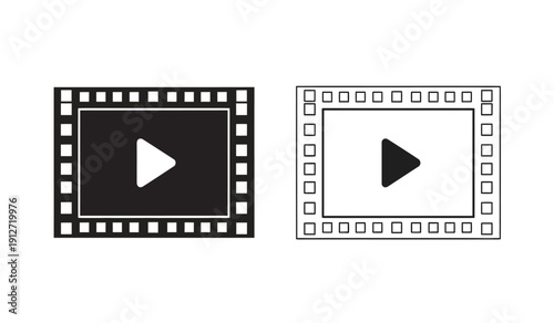 Black and white play button icons in film strip frames for video playback on a website or application interface