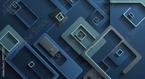 Modern blue geometric shapes with squares and rectangles