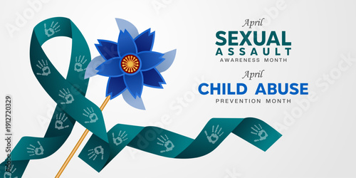 April Is Sexual Assault Awareness Month and Child Abuse Prevention Month. Ribbon, hand and propeller. Great for cards, banners, posters, social media and more. White background.
