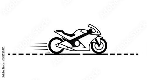 Fast Motorcycle Speeding Down Road.