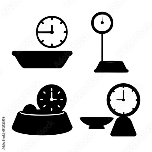 Icons representing time, measurement, and portion control with bowls and scales
