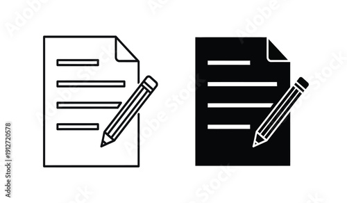 Black and white document icons with pencils on paper sheets