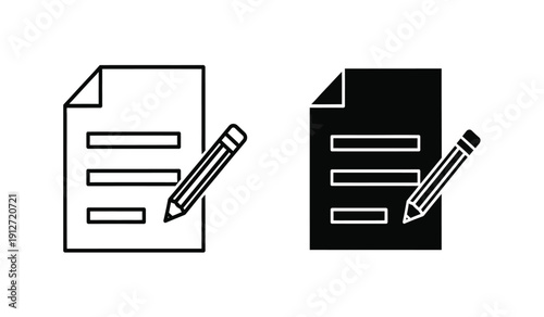 Black and white document icons with pencils on paper sheets