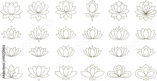 Set of lotus flower line icons vector botanical decorative symbols collection isolated minimal design